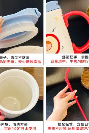 Cute Apple Ceramic Mug with Lid and Straw, Large Capacity Water Cup for Office, Trendy Gift for Girls, Stylish Beverage Container