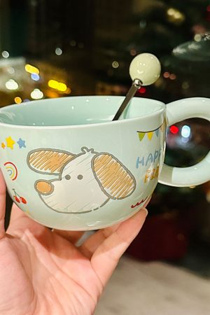 Cute Bear Ceramic Mug with Lid and Spoon, Aesthetic Coffee Cup for Girls, Perfect for Office and Breakfast, Great Birthday Gift