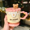 Cute Bear High-Foot Ice Cream Cup Girls' Coffee Mug with Lid and Spoon - Adorable Drinkware for Kids and Y2K Aesthetic Lovers
