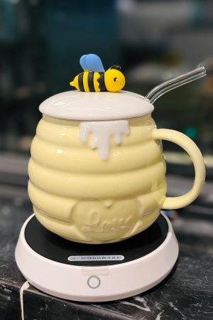Cute Bee Ceramic Mug with Lid and Spoon - Perfect Breakfast Mug for Girls, Best Friend Birthday Gift, Water and Coffee Cup