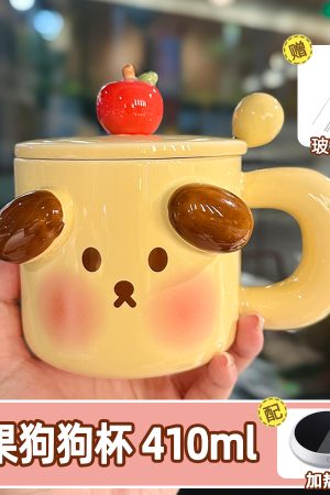 Cute Birthday Pig Ceramic Mug with Lid and Spoon - Adorable Heart Design, Creative Gift for Couples and Girls, Perfect Coffee Water Cup