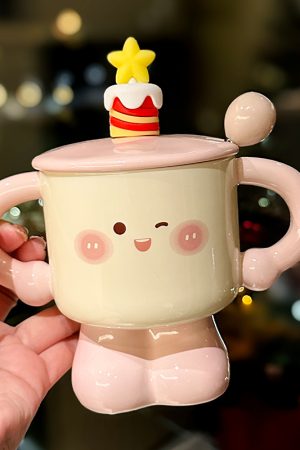 Cute Cake-Shaped Ceramic Mug with Lid and Spoon - Stylish Gift for Best Friends, Perfect for Tea and Coffee Lovers