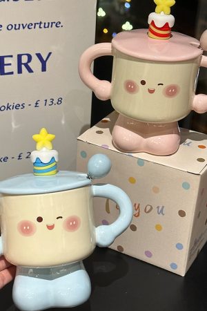 Cute Cake-Shaped Ceramic Mug with Lid and Spoon - Stylish Gift for Best Friends, Perfect for Tea and Coffee Lovers