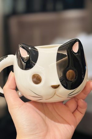 Cute Cartoon Ceramic Water Cup - Adorable Girl Heart Cat Mug for Home, Breakfast, Oatmeal - Soft and Healing Design