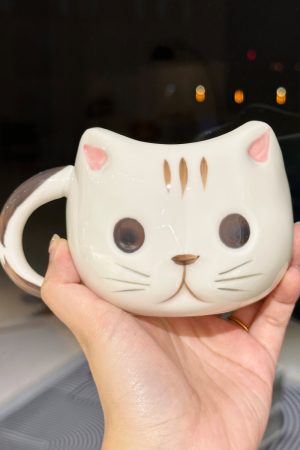 Cute Cartoon Ceramic Water Cup - Adorable Girl Heart Cat Mug for Home, Breakfast, Oatmeal - Soft and Healing Design