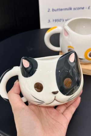 Cute Cartoon Ceramic Water Cup - Adorable Girl Heart Cat Mug for Home, Breakfast, Oatmeal - Soft and Healing Design