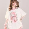 Cute Cartoon Printed Little Sheep V-Neck Short Sleeve T-Shirt for Girls - 2025 Summer Casual Loose Fit