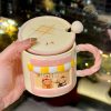 Cute Cat Ceramic Mug with Lid - Adorable Coffee Cup for Girls, Office Use, Perfect Birthday Gift, Trendy 2025 Design