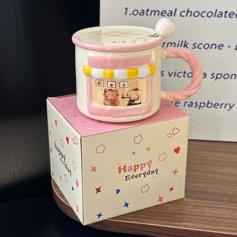 Cute Cat Ceramic Mug with Lid - Adorable Coffee Cup for Girls, Office Use, Perfect Birthday Gift, Trendy 2025 Design Cute Cat Ceramic Mug with Lid - Adorable Coffee Cup for Girls, Office Use, Perfect Birthday Gift, Trendy 2025 Design