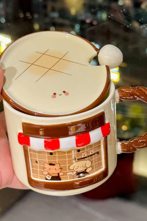 Cute Cat Ceramic Mug with Lid - Adorable Coffee Cup for Girls, Office Use, Perfect Birthday Gift, Trendy 2025 Design