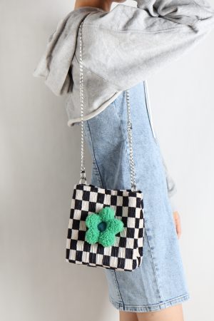 Cute Checkered Bucket Bag - Soft Floral Tote Crossbody for Spring/Summer - Large Capacity Niche Fashion Accessory