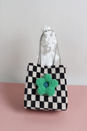 Cute Checkered Bucket Bag - Soft Floral Tote Crossbody for Spring/Summer - Large Capacity Niche Fashion Accessory