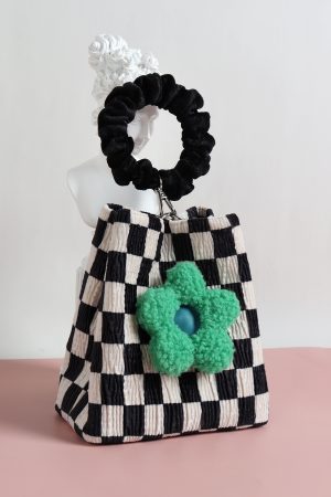 Cute Checkered Bucket Bag - Soft Floral Tote Crossbody for Spring/Summer - Large Capacity Niche Fashion Accessory