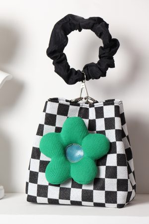 Cute Checkered Bucket Bag - Soft Floral Tote Crossbody for Spring/Summer - Large Capacity Niche Fashion Accessory