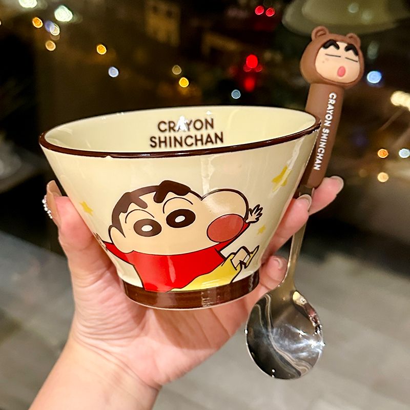 Cute Conical Hat Ceramic Rice Bowl for Kids - 2025 New Model, Adorable Crayon Shin-chan Design, Perfect Noodle Bowl for Children Cute Conical Hat Ceramic Rice Bowl for Kids - 2025 New Model, Adorable Crayon Shin-chan Design, Perfect Noodle Bowl for Children