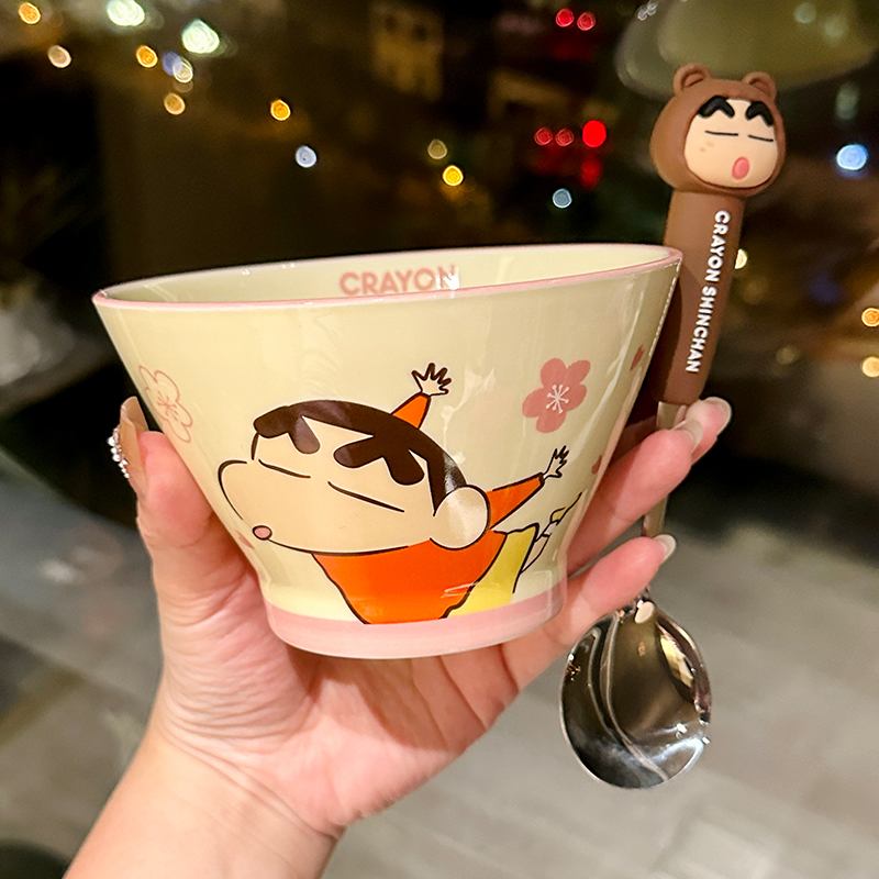 Cute Conical Hat Ceramic Rice Bowl for Kids - 2025 New Model, Adorable Crayon Shin-chan Design, Perfect Noodle Bowl for Children Cute Conical Hat Ceramic Rice Bowl for Kids - 2025 New Model, Adorable Crayon Shin-chan Design, Perfect Noodle Bowl for Children