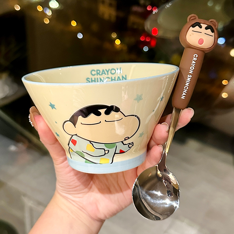 Cute Conical Hat Ceramic Rice Bowl for Kids - 2025 New Model, Adorable Crayon Shin-chan Design, Perfect Noodle Bowl for Children Cute Conical Hat Ceramic Rice Bowl for Kids - 2025 New Model, Adorable Crayon Shin-chan Design, Perfect Noodle Bowl for Children
