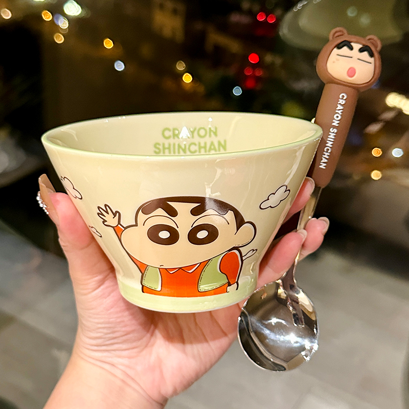 Cute Conical Hat Ceramic Rice Bowl for Kids - 2025 New Model, Adorable Crayon Shin-chan Design, Perfect Noodle Bowl for Children Cute Conical Hat Ceramic Rice Bowl for Kids - 2025 New Model, Adorable Crayon Shin-chan Design, Perfect Noodle Bowl for Children