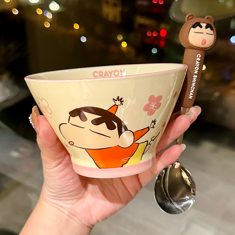 Cute Conical Hat Ceramic Rice Bowl for Kids - 2025 New Model, Adorable Crayon Shin-chan Design, Perfect Noodle Bowl for Children Cute Conical Hat Ceramic Rice Bowl for Kids - 2025 New Model, Adorable Crayon Shin-chan Design, Perfect Noodle Bowl for Children