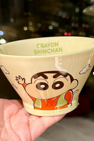 Cute Conical Hat Ceramic Rice Bowl for Kids - 2025 New Model, Adorable Crayon Shin-chan Design, Perfect Noodle Bowl for Children