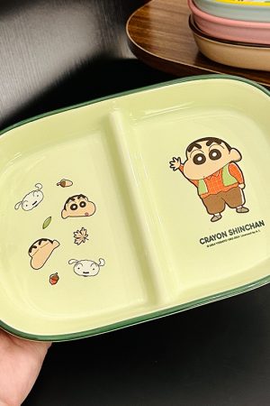 Cute Crayon Shin-chan Ceramic Tableware Set for Kids - One-Person Meal Bowl, Plate, and Milk Cup - Perfect for Breakfast