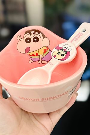 Cute Crayon Shin-chan Ceramic Tableware Set for Kids - One-Person Meal Bowl, Plate, and Milk Cup - Perfect for Breakfast