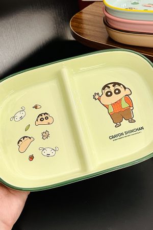 Cute Crayon Shin-chan Ceramic Tableware Set for Kids - One-Person Meal Bowl, Plate, and Milk Cup - Perfect for Breakfast