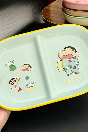 Cute Crayon Shin-chan Ceramic Tableware Set for Kids - One-Person Meal Bowl, Plate, and Milk Cup - Perfect for Breakfast