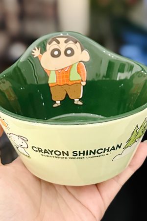 Cute Crayon Shin-chan Ceramic Tableware Set for Kids - One-Person Meal Bowl, Plate, and Milk Cup - Perfect for Breakfast
