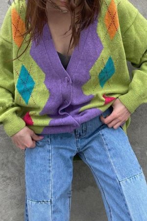 Cute Everyday Outfits, Outfit Inspo Casual 1960s Groovy Colors Argyle Cardigan