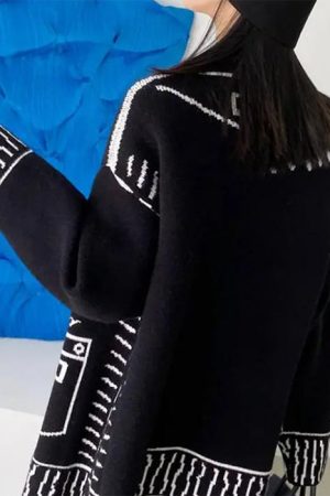 Cute Everyday Outfits, Outfit Inspo Casual 2D Cartoon Outline Knitted Cardigan