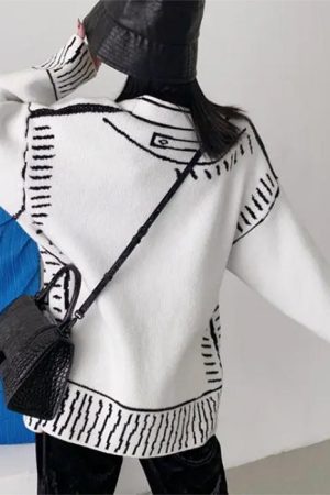 Cute Everyday Outfits, Outfit Inspo Casual 2D Cartoon Outline Knitted Cardigan