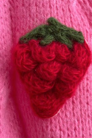 Cute Everyday Outfits, Outfit Inspo Casual 3D Strawberry Pattern Cardigan
