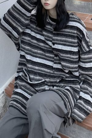 Cute Everyday Outfits, Outfit Inspo Casual 80's Grandma Striped Cardigan Sweater