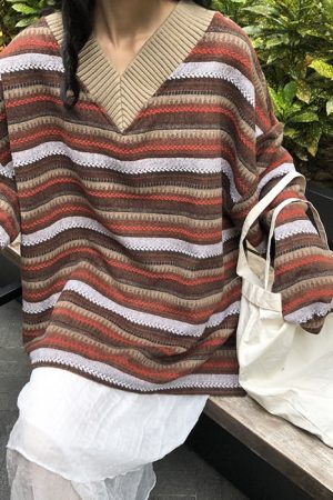 Cute Everyday Outfits, Outfit Inspo Casual 80's Grandma V-Neck Sweater