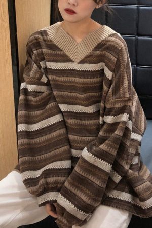 Cute Everyday Outfits, Outfit Inspo Casual 80's Grandma V-Neck Sweater