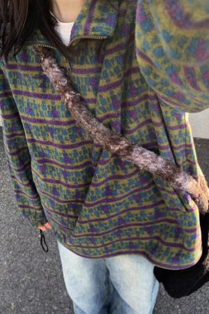 Cute Everyday Outfits, Outfit Inspo Casual 80's Grandma Zip-Up Fleece Sweatshirt