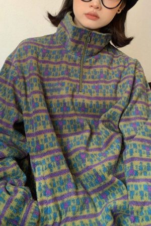 Cute Everyday Outfits, Outfit Inspo Casual 80's Grandma Zip-Up Fleece Sweatshirt