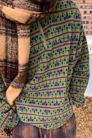 Cute Everyday Outfits, Outfit Inspo Casual 80's Grandma Zip-Up Fleece Sweatshirt