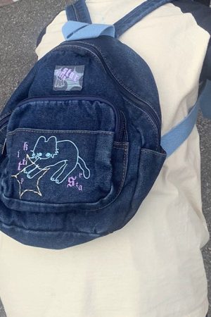 Cute Everyday Outfits, Outfit Inspo Casual 90's Aesthetic Denim Backpack