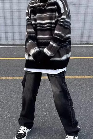 Cute Everyday Outfits, Outfit Inspo Casual 90's Aesthetic Striped Knit Sweater