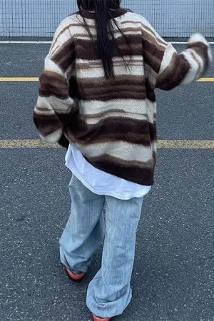 Cute Everyday Outfits, Outfit Inspo Casual 90's Aesthetic Striped Knit Sweater