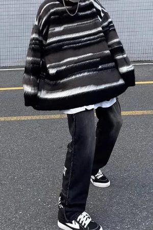 Cute Everyday Outfits, Outfit Inspo Casual 90's Aesthetic Striped Knit Sweater