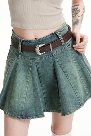 Cute Everyday Outfits, Outfit Inspo Casual 90s Grunge Pleated Denim Mini Skirt
