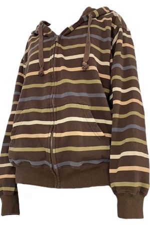 Cute Everyday Outfits, Outfit Inspo Casual 90s Striped Zip Up Hoodie