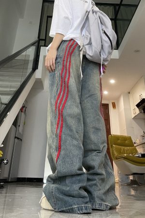 Cute Everyday Outfits, Outfit Inspo Casual 90s Style Wide Red Stripe Jeans
