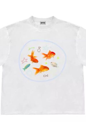 Cute Everyday Outfits, Outfit Inspo Casual Aesthetic Goldfish Graphic T-Shirt