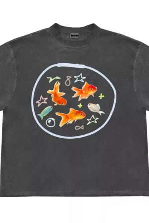 Cute Everyday Outfits, Outfit Inspo Casual Aesthetic Goldfish Graphic T-Shirt
