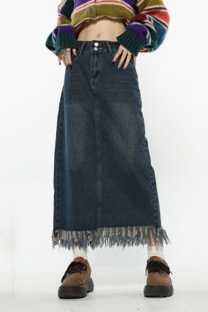 Cute Everyday Outfits, Outfit Inspo Casual Aesthetic Long Denim Fringe Skirt