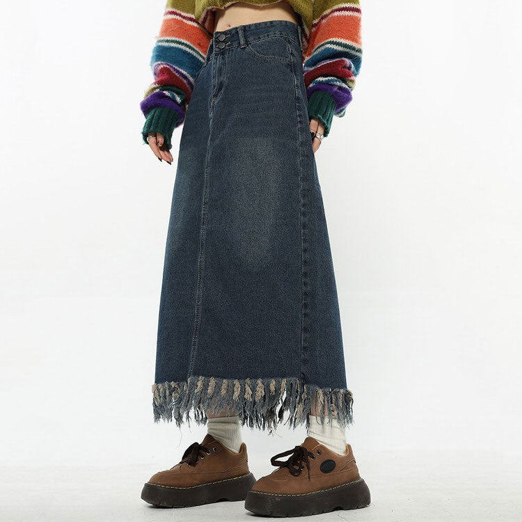Cute Everyday Outfits, Outfit Inspo Casual Aesthetic Long Denim Fringe Skirt